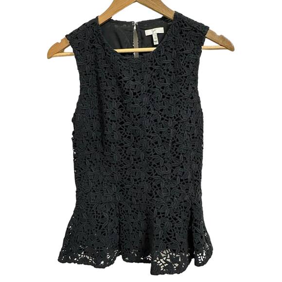 Joie Heavy Cotton Lace Shian Peplum Black Fully Lined Tank Top Size XS - Picture 2 of 6
